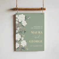 Sage Green Chinoiserie Flower Bird Mariage Bienven