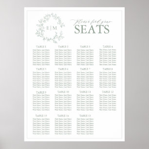 Poster Sage Green Crest Monogramme Mariage Siège