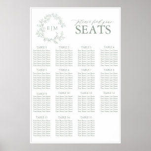 Poster Sage Green Crest Monogramme Mariage Siège