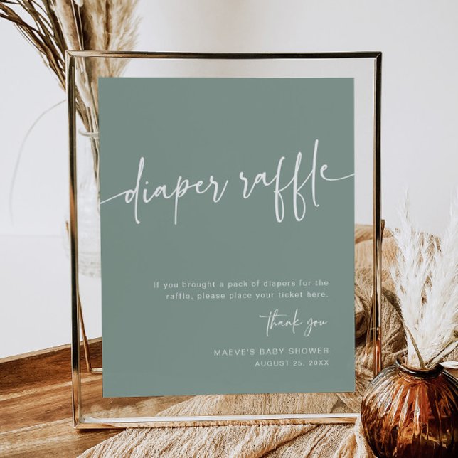 Poster Sage Green Diaper Raffle Sign Boy Modern Minimal (Créateur téléchargé)