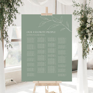 Poster Sage Green Feuille d'olive Mariage Siège alphabéti