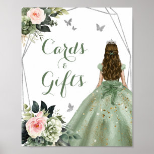Poster Sage Green Floral Blush Rose Girl XV Cartes Cadeau