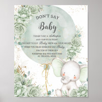 Sage Green Floral Elephant Ne pas dire Baby Game
