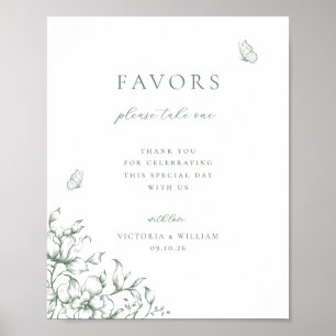 Poster Sage Green Floral Wedding Favoriser Signal