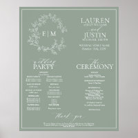 Sage Green Leafy Crest Monogramme Programme de mar