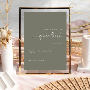 Poster Sage Green Mariage S'Il Vous Plaît Signer Notre Gu
