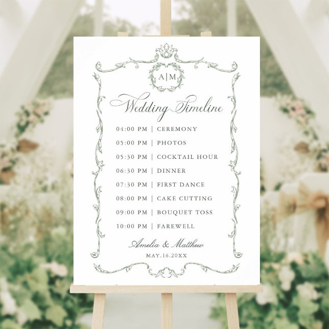 Poster Sage Green Modern Classic French Wedding Timeline (Créateur téléchargé)