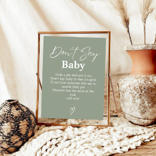 Poster Sage Green Ne pas dire Baby Baby shower Jeu signe