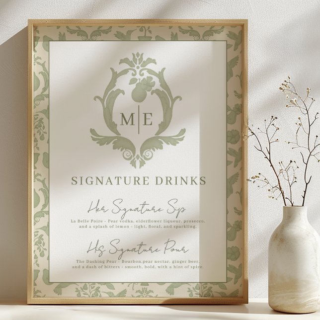 Poster Sage Green Parfait Pear Signature Boissons Signal (Signature Drinks Sign)