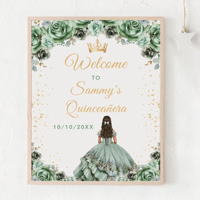 Poster Sage Green Princesse Quinceañera Bienvenue (Créateur téléchargé)