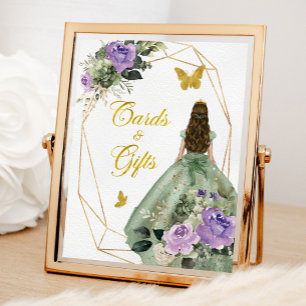 Poster Sage Green Purple Quinceañera Cartes et cadeaux