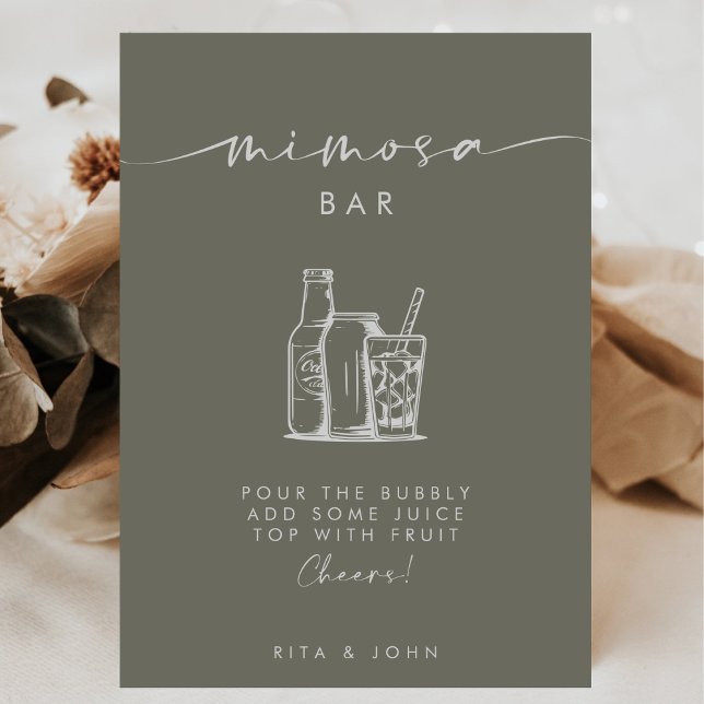Poster Sage moderne Script vert Mimosa Bar Signal Mariage (Créateur téléchargé)