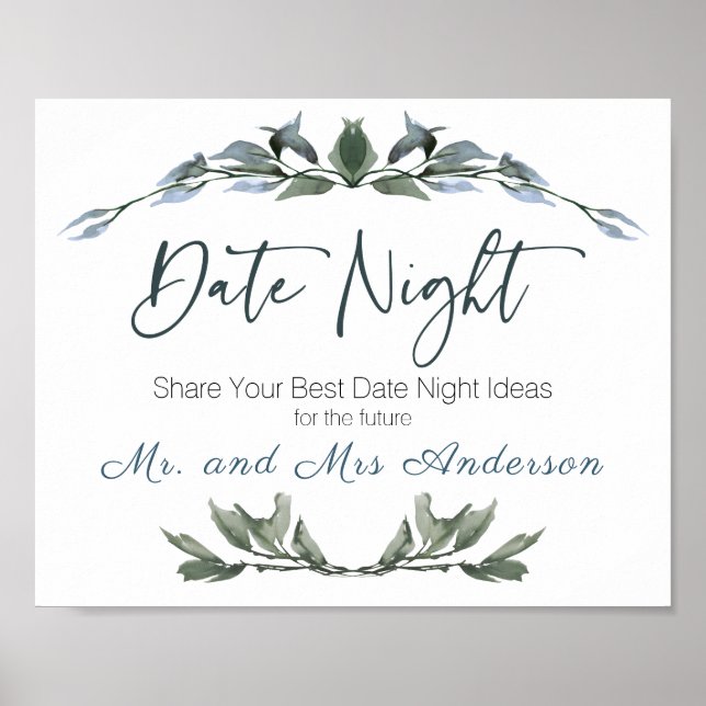 Poster Sage Silver Green Floral Date Nuit Signal (Devant)
