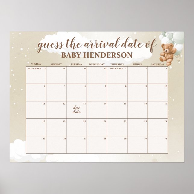 Poster Sage Teddy Bear Devine Le Calendrier De La Date D' (Devant)