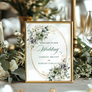 Poster Sage Vert Botanique Aquarelle Bienvenue Mariage