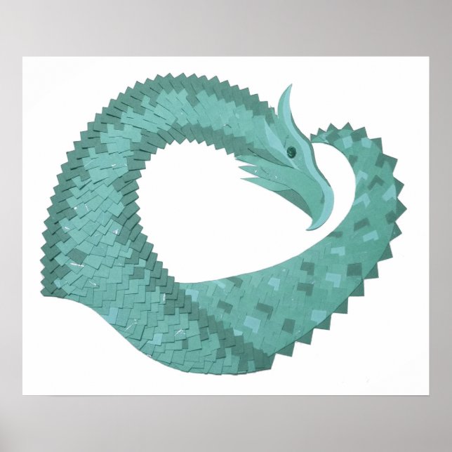 Poster Sage vert coeur dragon sur blanc (Devant)