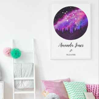 Poster Sagittaire rose Constellation Horoscope Signe cade