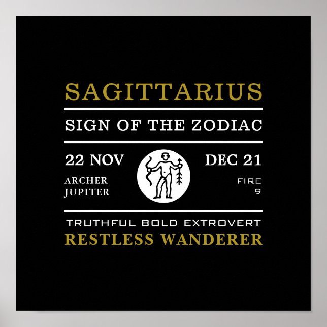 Poster Sagittaire Signe du Zodiaque, Astrologique (Devant)
