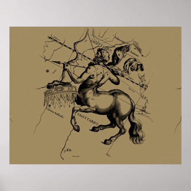 Poster Sagittarius Constellation Hevelius 1690 Engraving (Devant)