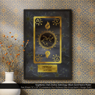 Poster Sagittarius Dark Zodiac Astrologie : Black Gold No