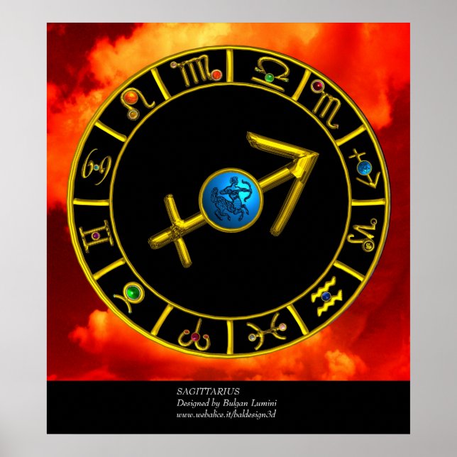Poster SAGITTARIUS / GOLD ZODIAC SIGNES CERCLE, Astrologi (Devant)