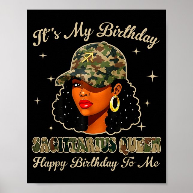 Poster Sagittarius Queen Black Woman With Cap Camo Afro G (Devant)