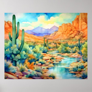 Poster Saguaro Cactus Arizona Aquarelle Paysage