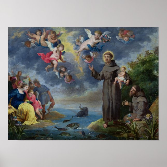 Poster Saint Antoine de Padoue Prêcher aux poissons (Devant)