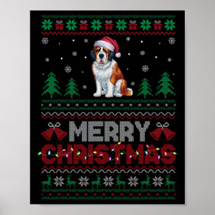Poster Saint Bernard Amoureux de les chiens Santa Hat Arb