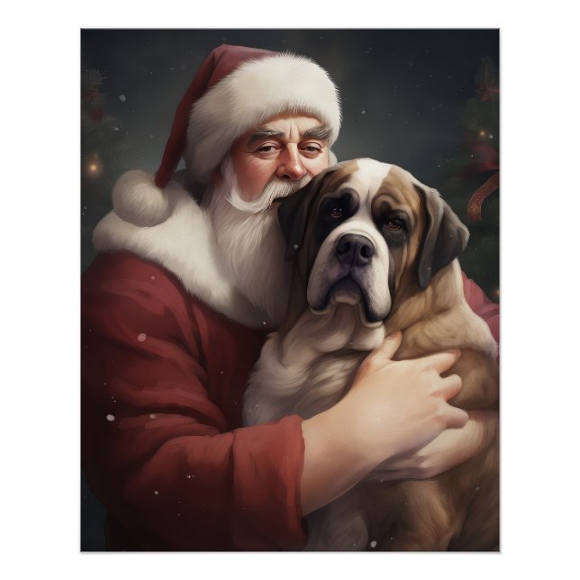 Poster Saint Bernard avec le Père Noël Festif Noël (Devant)