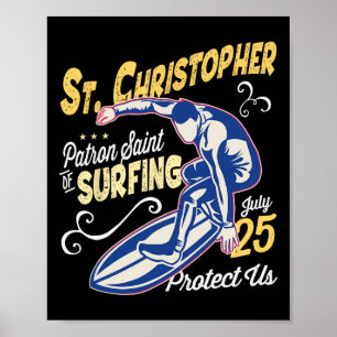 Poster Saint Christopher Surf Saint Patron du Surfing Cha