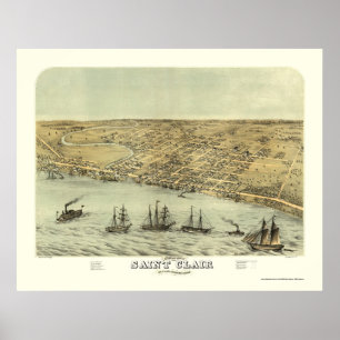 Poster Saint Clair, MI Carte panoramique - 1868