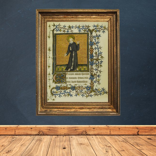 Poster Saint François d'Assise Manuscrit médiéval (Saint Francis of Assisi Medieval Manuscript Catholic Christian Poster)