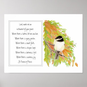 Poster Saint François d'Assise Prière avec chickadee