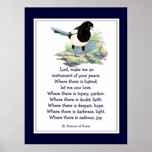 Poster Saint François d'Assise Prière avec Magpie Bird