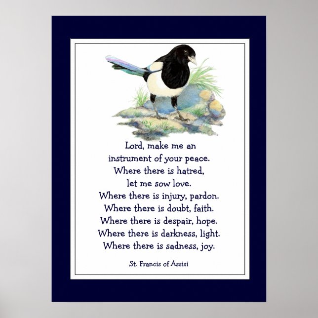 Poster Saint François d'Assise Prière avec Magpie Bird (Devant)