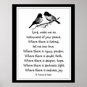 Poster Saint François d'Assise Prière avec petits oiseaux