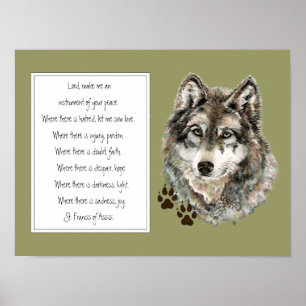 Poster Saint François d'Assise Prière avec traces de loup