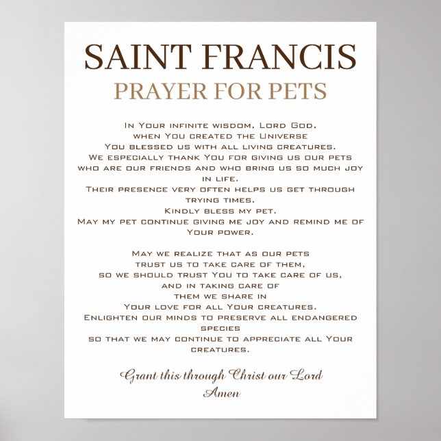 Poster Saint François Prière pour les animaux (Devant)