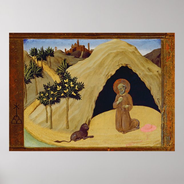 Poster Saint Jérôme avec le lion, 1436 (température sur p (Devant)