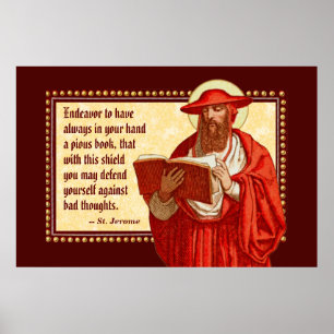 Poster Saint Jérôme en cardinal avec une citation de livr