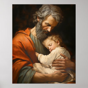 Poster Saint Joseph et l'enfant Jésus religieux