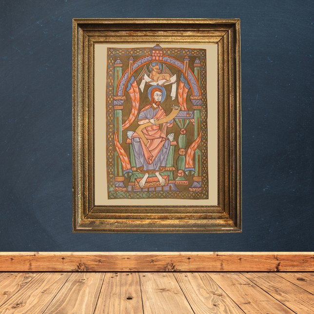 Poster Saint Luc la Bible chrétienne médiévale évangéliqu (Saint Luke the Evangelist - Medieval Catholic Christian Bible Manuscript Poster)