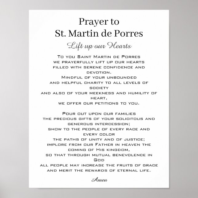 Poster Saint Martin de Porres Prière Harmonie raciale (Devant)