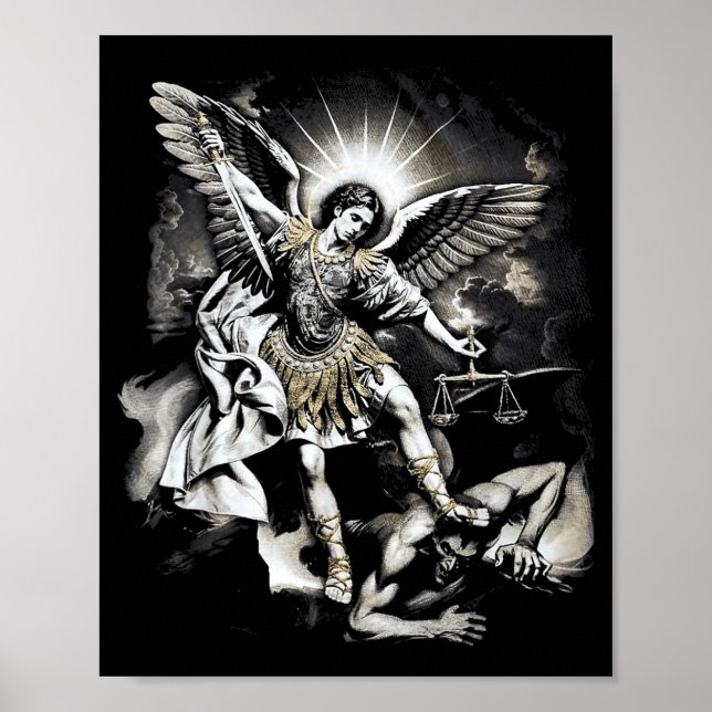 Poster Saint Michael Defeating Satan Archangel Warrior  (Devant)
