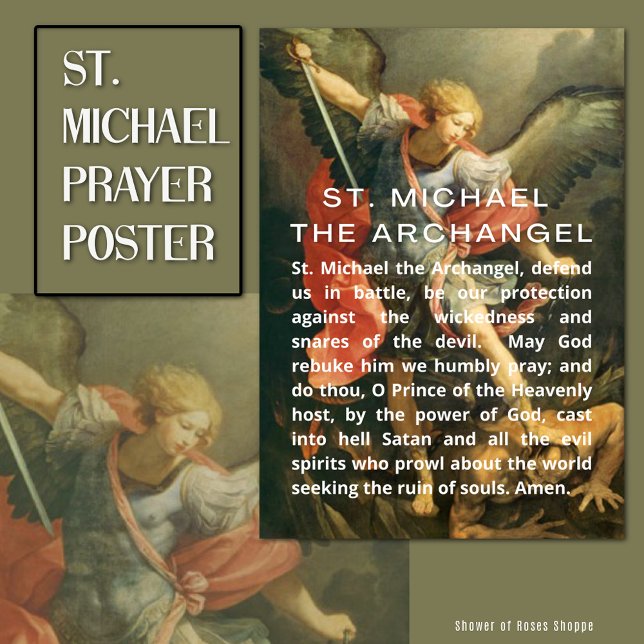 Poster Saint Michel la prière de l'archange avec un texte (Powerful traditional Catholic  prayer to St. Michael the Archangel)