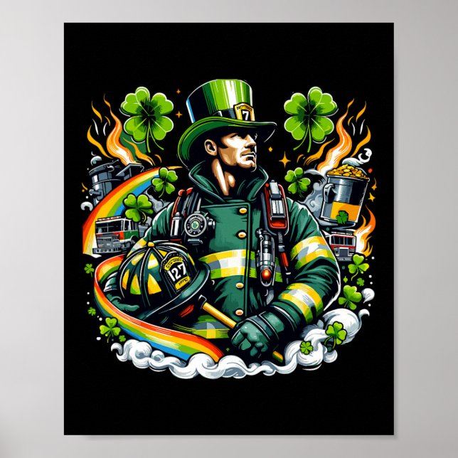 Poster Saint-Patrick Men pompiers jour de la Saint-Patric (Devant)