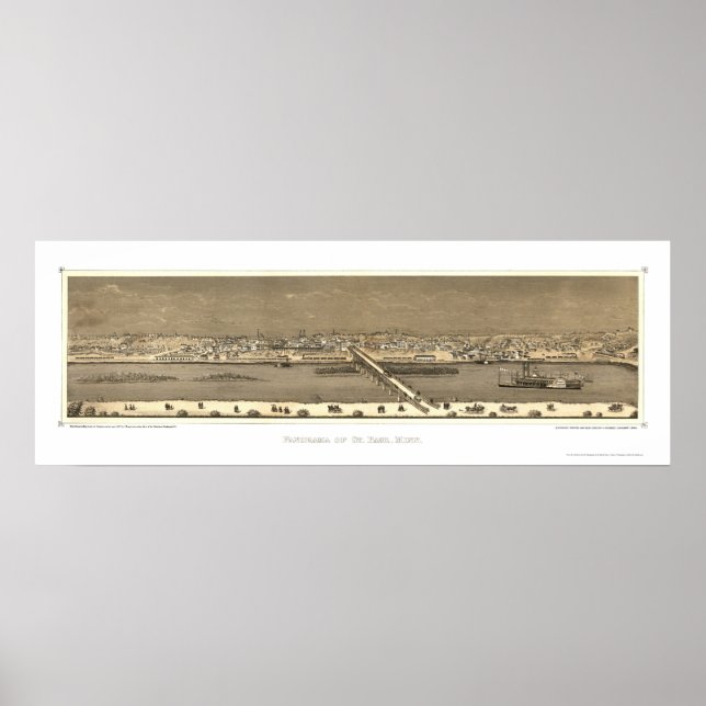 Poster Saint Paul, MN Carte panoramique - 1873 (Devant)