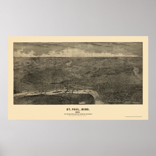 Poster Saint Paul, MN Carte panoramique - 1888 (Devant)