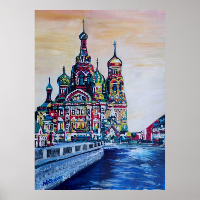 Poster Saint-Pétersbourg Avec L'Église Du Sauveur Sur Le  (Devant)